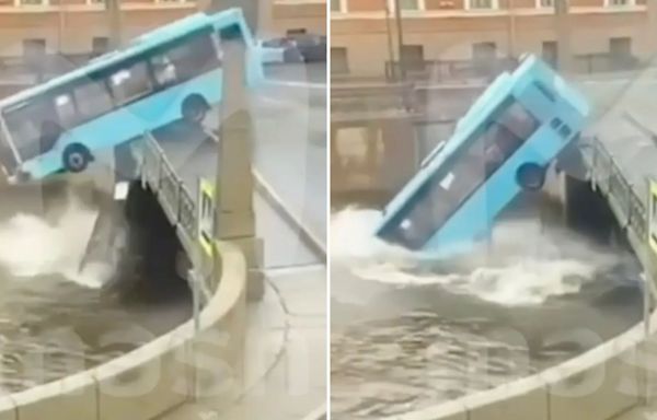 Horror moment runaway bus plunges off bridge into murky river leaving 7 dead