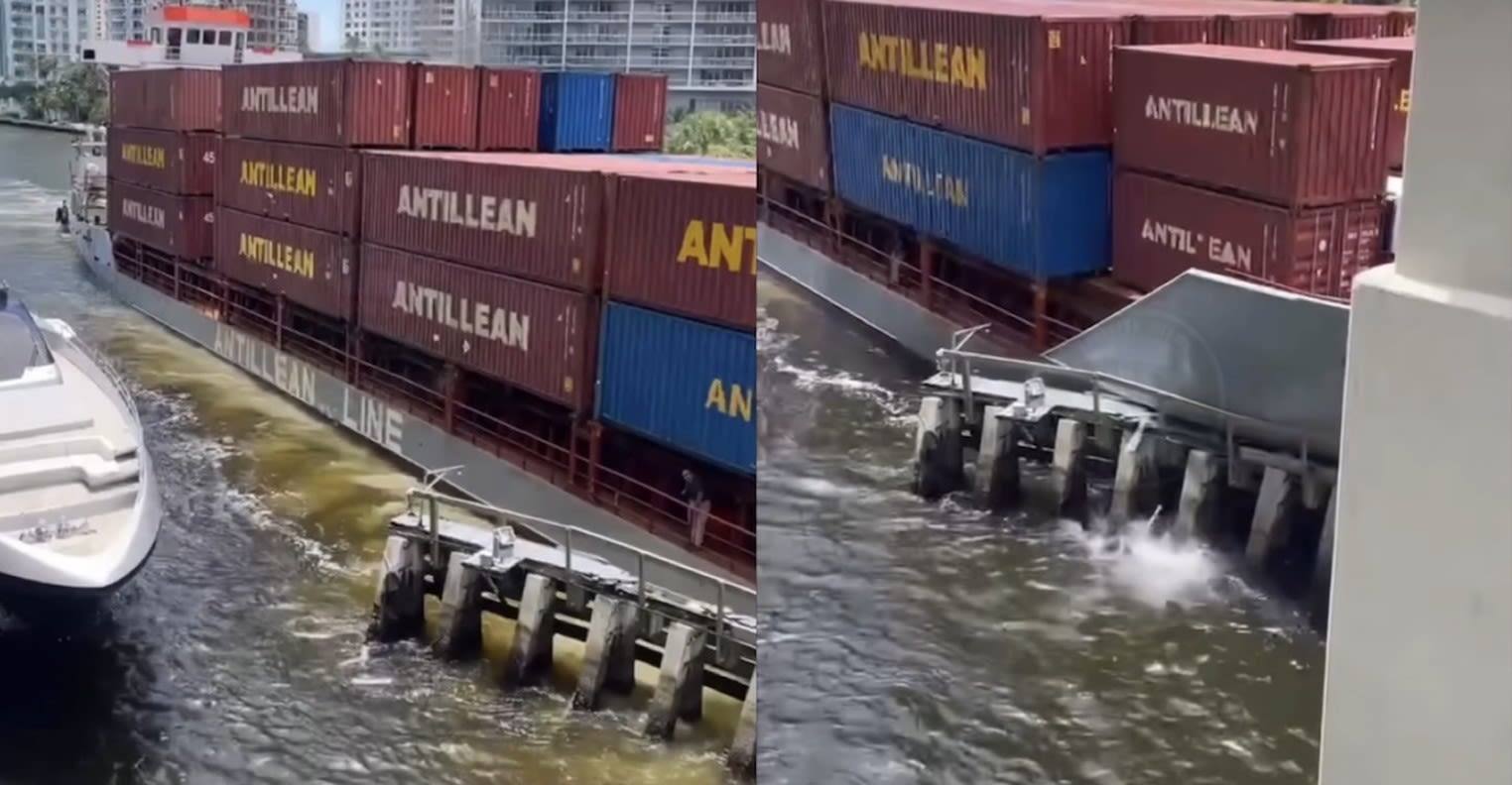 Video: Miami Container Ship Hits Barrier Beneath Brickell Bridge