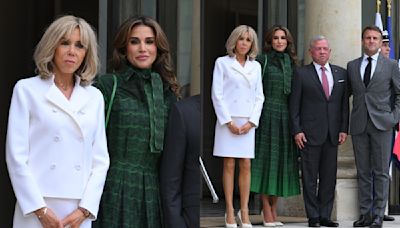 ...Rania of Jordan Makes the Case for Two-Tone Dressing in Elie Saab Dress, Brigitte Macron Takes on Hosting Duties in ...