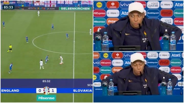 Kylian Mbappe's reaction when told England were 1-0 down to Slovakia with 5 minutes to go