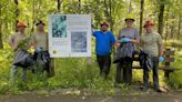 Hoosier National Forest staff pull garlic mustard at Pioneer Mothers Memorial Forest