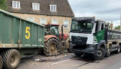 Tractor and truck crash in Tallington closes road in both directions