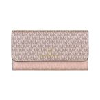 MK MICHAEL KORS  JET SET CHARM圓標LOGO撞色滿版印花PVC 16卡釦式三折長夾(芭蕾粉x多色)