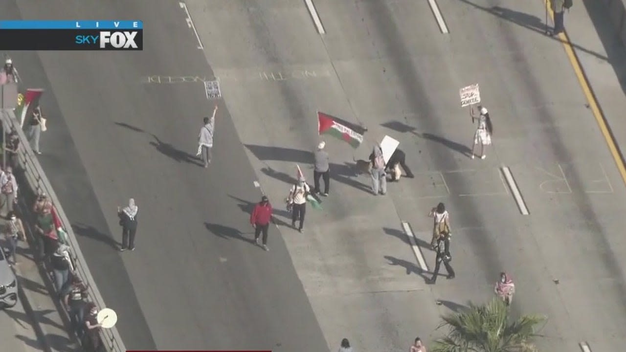 Pro-Palestine protesters briefly block LA traffic on 101 Freeway