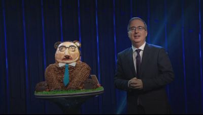 John Oliver Dives Face First Into the Butt of a John Oliver Cake Bear From New York Bakery After Challenge