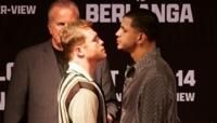 Champion Saul 'Canelo' Alvarez and Edgar Berlanga face off during a press conference to promote their super middleweight world title bout