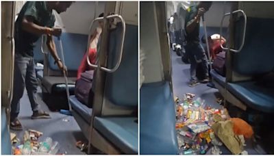 Worker sweeping garbage inside train highlights civic sense crisis. Internet agrees