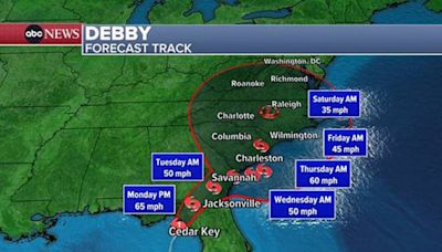 Hurricane Debby tracker, maps: Latest storm path