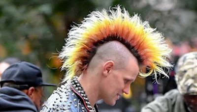 British actor is unrecognisable with an enormous multicoloured Mohawk