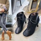 【時尚完美】時裝靴女靴棉鞋外貿大碼秋冬季高跟短筒方頭女歐美鞋款