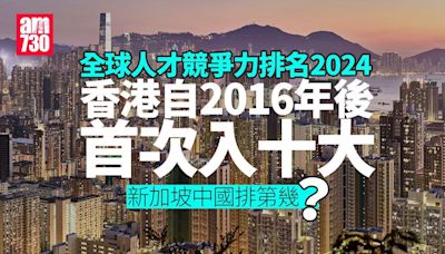 全球人才競爭力排名2024｜香港自2016年後首次入十大 新加坡中國台灣排第幾？