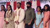 PHOTOS: Sivakarthikeyan and Karthi attend Ilavarasu’s son’s wedding reception; pose with newlyweds