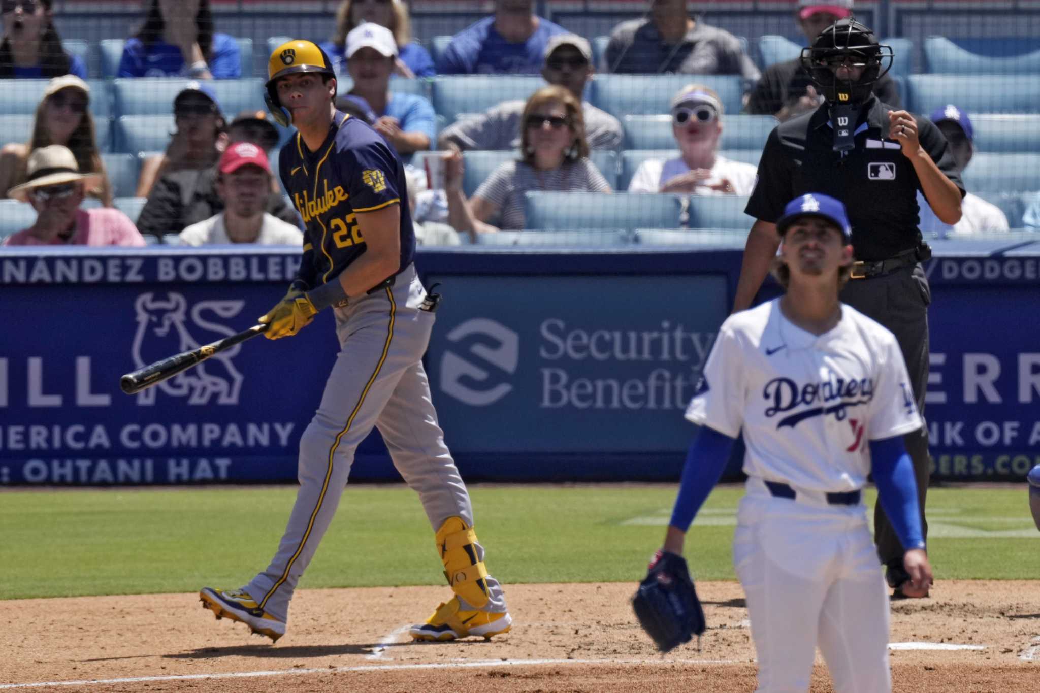 Yelich, Perkins power Brewers to 9-2 victory over Dodgers and avoid being swept in weekend series