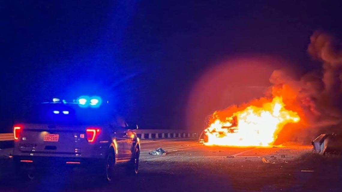 Fiery overnight crash on I-37 near Mathis