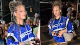 Rihanna Puts Luxe Spin on the Jersey Trend and Puma x Fenty Sneakers With Diamond Chain and Gucci Bag While Embracing Bohemian Blond...