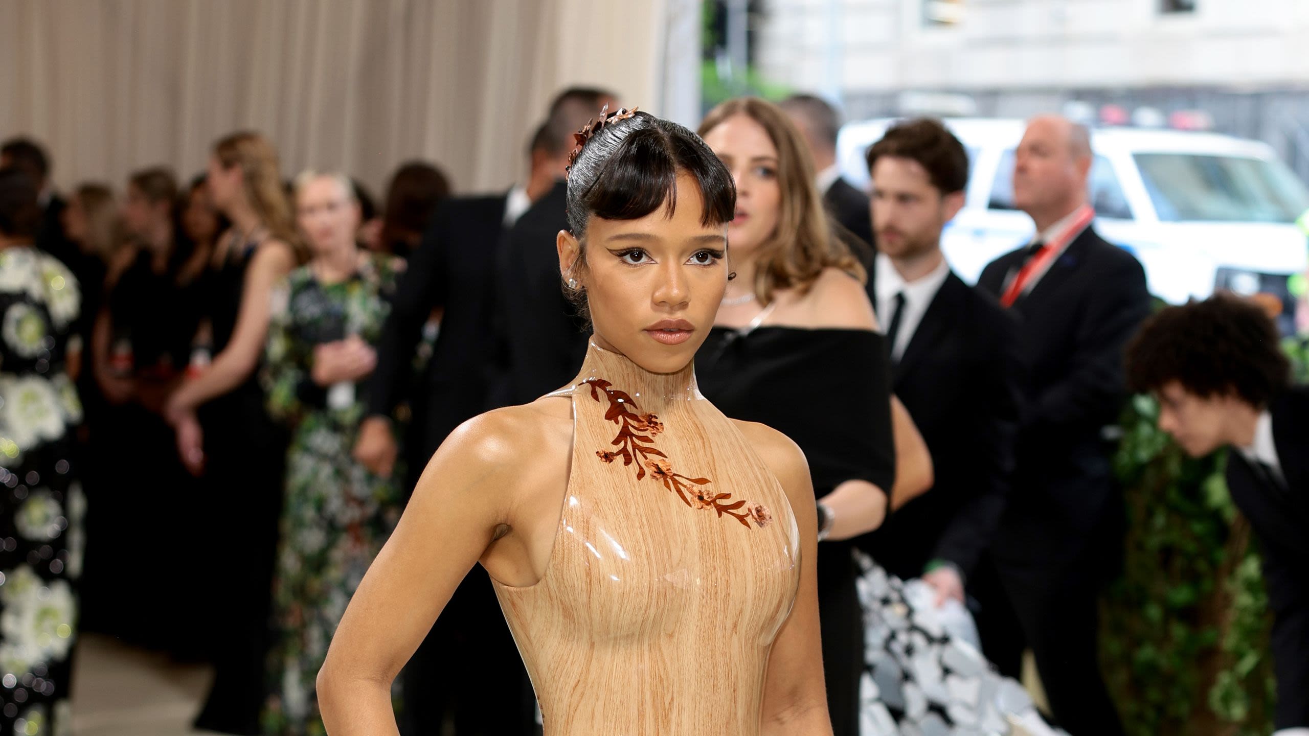 Taylor Russell Nails the 2024 Met Gala Dress Code With a Painted Wooden Corset
