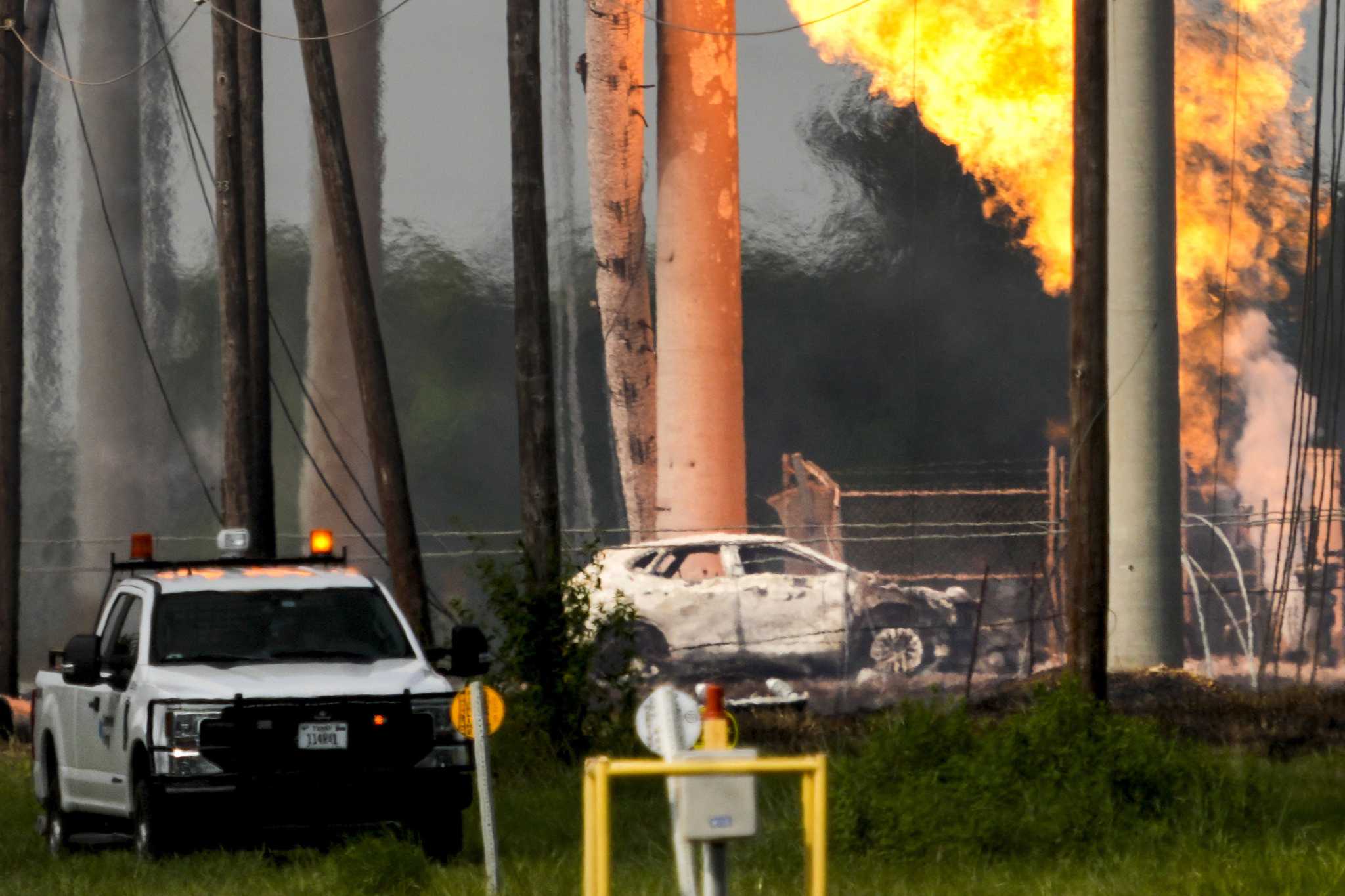 Hundreds of homes near Houston still under evacuation orders as pipeline fire burns for second day