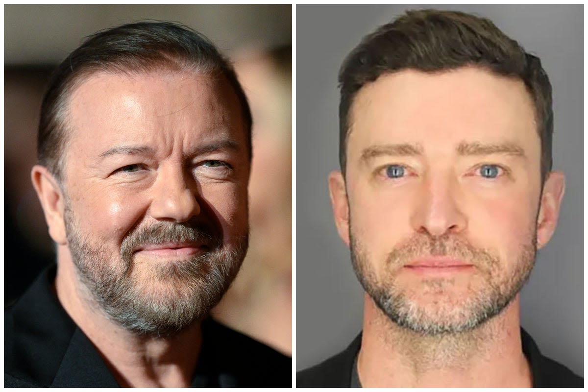 Ricky Gervais divides internet with 'brutal' dig at Justin Timberlake over drink-drive arrest