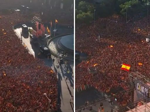 Watch thousands of Spain fans sing 'Rodri's on fire' at Madrid celebration party