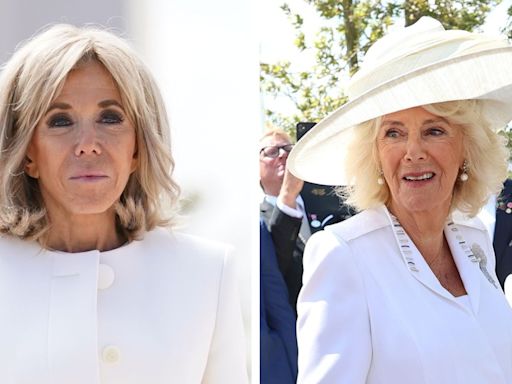 Queen Camilla and France’s First Lady Brigitte Macron Coordinate in White for D-Day 80th Anniversary Ceremony at Normandy
