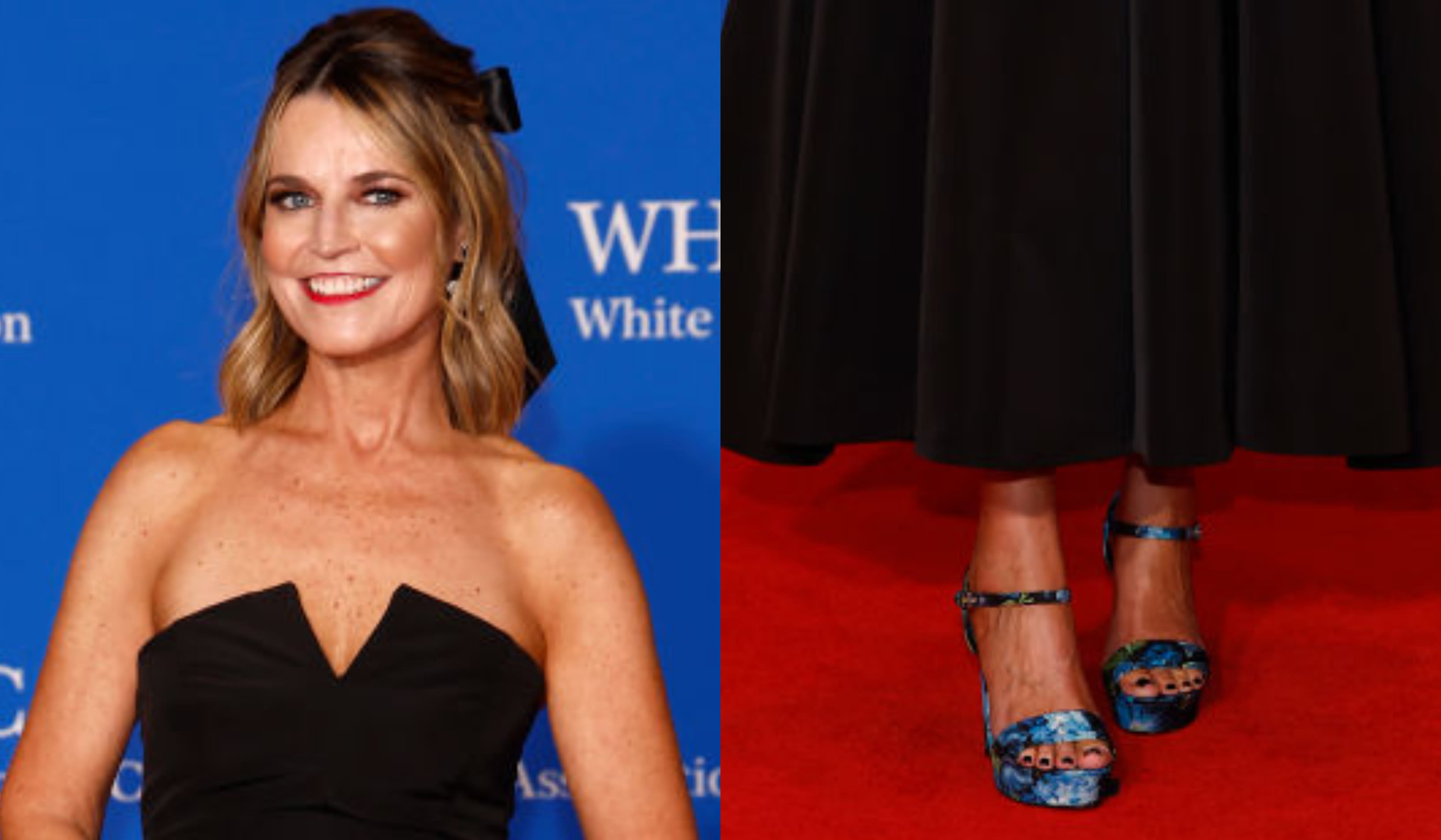 Savannah Guthrie Blossoms in Dolce & Gabbana Floral Platform Sandals at 2024 White House Correspondents Dinner