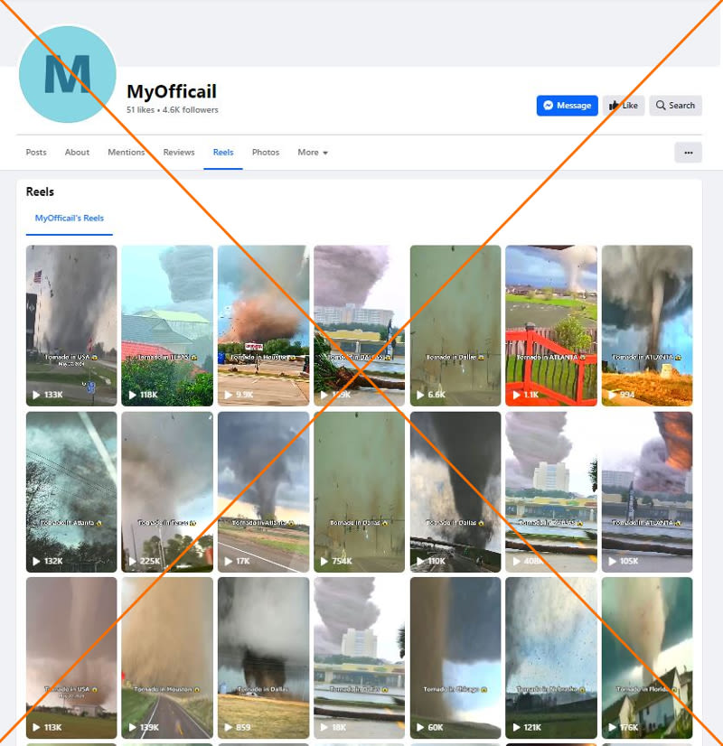 Clickbait account misleadingly spreads old tornado clips on Facebook