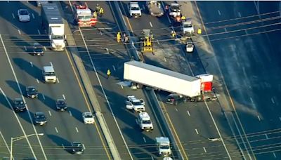Fiery crash on I-80 involving tractor-trailer, box truck jams traffic