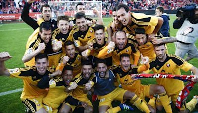 Celebración del ascenso de Osasuna en Girona