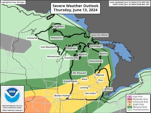 Severe weather update: Tornado chance placed over all of Lower Michigan, wind gust area also expanded