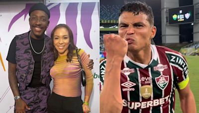 Belle Silva assiste à estreia de Thiago Silva pelo Fluminense durante show de Mumuzinho