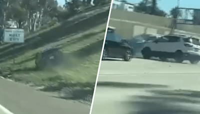 Video: Erratic driver slams into other motorist on San Diego freeway