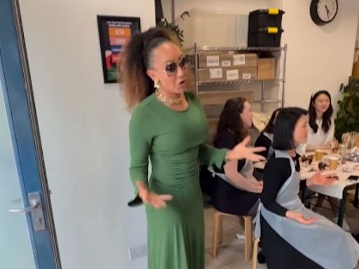 Mel B storms into a chocolate workshop thinking it was a hen do: 'Hello everyone!'