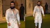 Ranveer Singh picks an ivory Anamika Khanna embroidered kurta and golden shoes for pre-wedding puja at Anant Ambani’s house