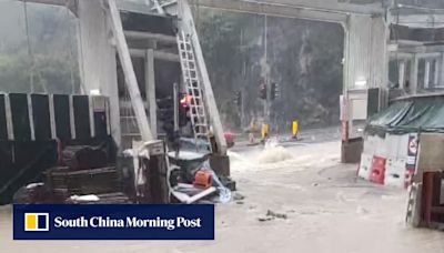 2 injured outside Hong Kong public hospital construction site after road floods