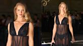 Rosie Huntington-Whiteley Channels the Sheer Trend in Corseted Little Black Dress and Lingerie at Dolce & Gabbana 40th Anniversary Party