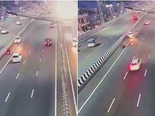 Video: Mother-son flung into air as scooter collides with car on UP expressway
