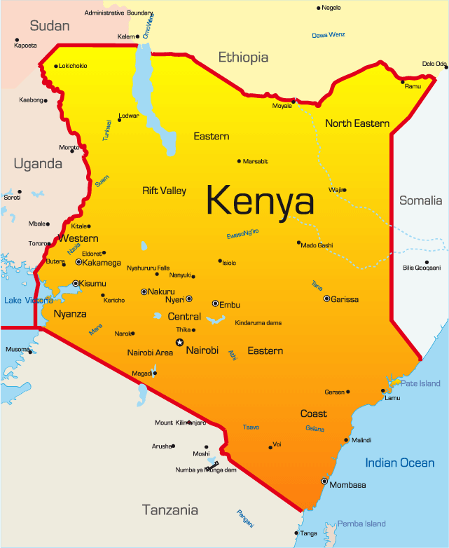 large map of kenya in african