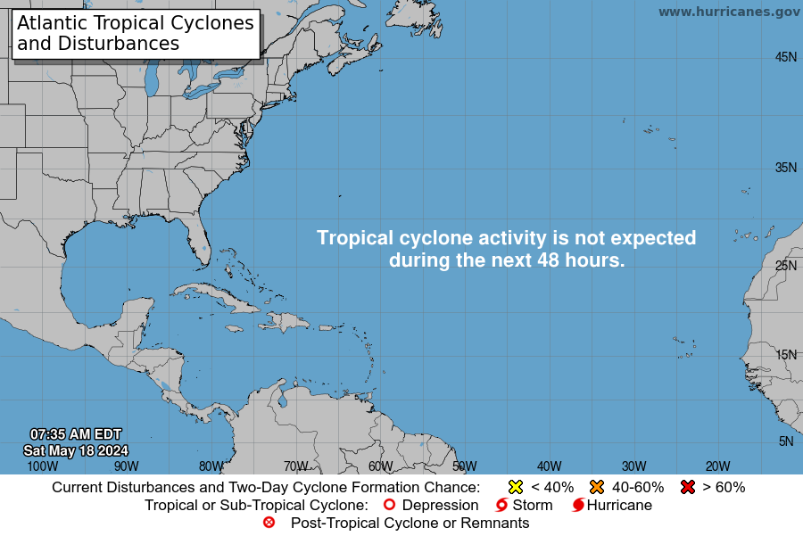 National Hurricane Center says no activity for Saturday, May 18. But Florida may see rain