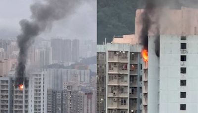 有片｜慈雲山慈樂邨高層單位陷火海 濃煙席捲半空