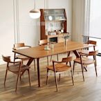 日式白蠟木餐桌椅組合 家用長方形鯨魚實木餐桌 簡約全實木長桌-東方名居