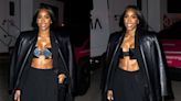 Kelly Rowland Puts Edgy Twist on Statement Suiting With Studded Ashton Michael Metallic Bra Top