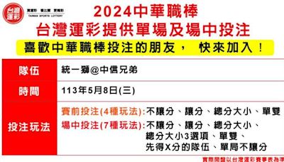 2024 中華職棒賽季 台灣運彩8日首次開出職棒單場及場中投注 - 財經