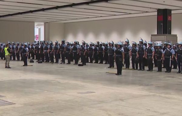 CPD officers demonstrate additional training they’re receiving to handle protests at upcoming DNC