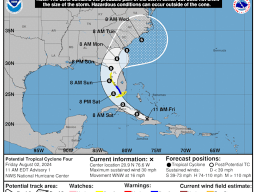 National Hurricane Center issues advisory on Potential Tropical Cyclone 4. See Florida impact