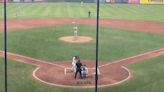 Powhatan alum Brandon Eike doubles for VCU baseball against UVa at The Diamond on April 30, 2024