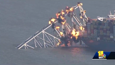 Remains of Collapsed Baltimore Key Bridge Erupt After Setting Off Explosives