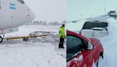 Temporal en la Patagonia: despistó un avión y una decena de autos quedaron varados en la nieve