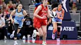 Caitlin Clark of the Indiana Fever dribbles against the Chicago Sky during the first quarter in the game at Gainbridge Fieldhouse on Saturday, June 1, 2024, in Indianapolis.