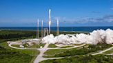 A ULA Atlas V rocket carrying the Protoflight mission for Amazon's Project Kuiper lifts off from Cape Canaveral Space Force Station's Space...