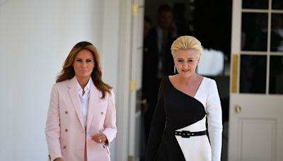 Melania Trump wears pink Calvin Klein pantsuit to welcome Polish president and wife